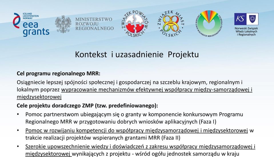 predefiniowanego): Pomoc partnerstwom ubiegającym się o granty w komponencie konkursowym Programu Regionalnego MRR w przygotowaniu dobrych wniosków aplikacyjnych (Faza I) Pomoc w rozwijaniu