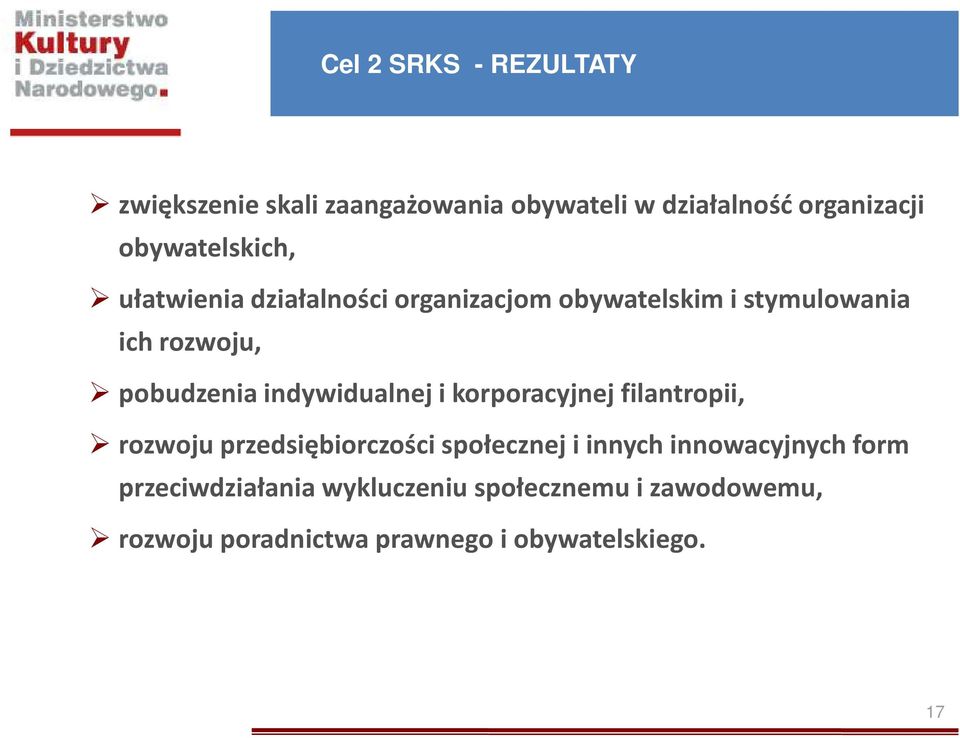 pobudzenia indywidualnej i korporacyjnej filantropii, rozwoju przedsiębiorczości społecznej i innych