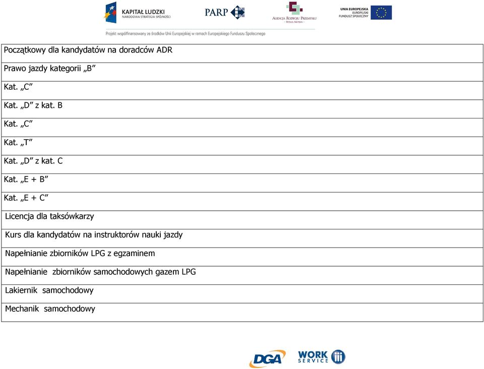 E + C Licencja dla taksówkarzy Kurs dla kandydatów na instruktorów nauki jazdy