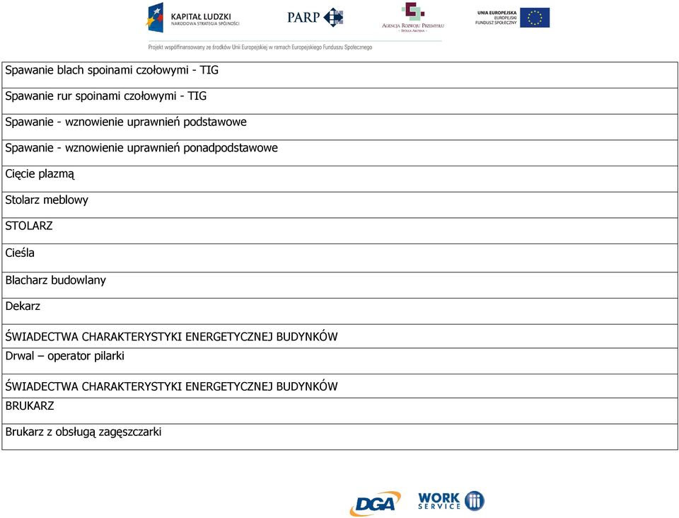 STOLARZ Cieśla Blacharz budowlany Dekarz ŚWIADECTWA CHARAKTERYSTYKI ENERGETYCZNEJ BUDYNKÓW Drwal