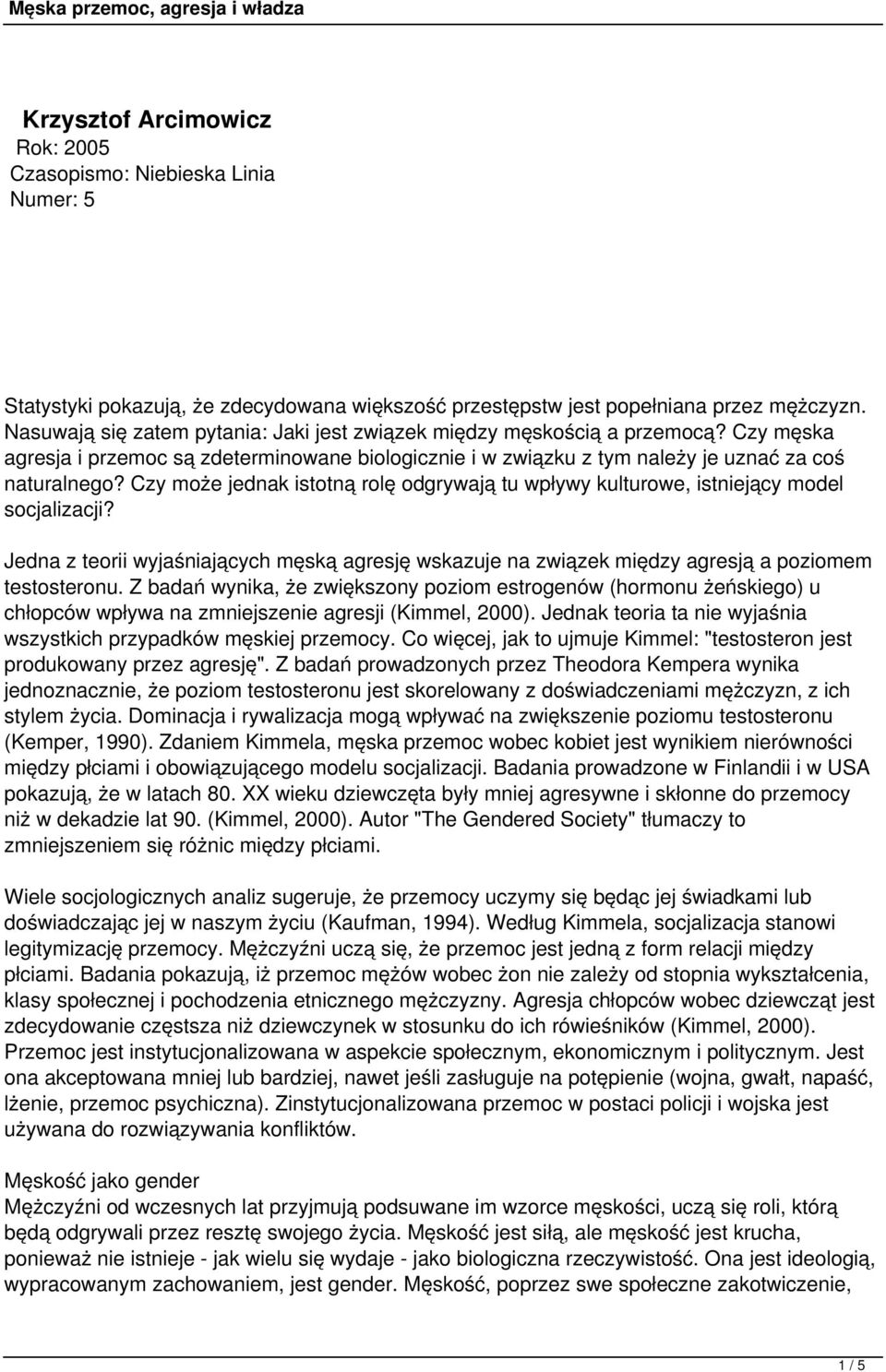 Krzysztof Arcimowicz. Rok: 2005 Czasopismo: Niebieska Linia Numer: 5 - PDF  Free Download