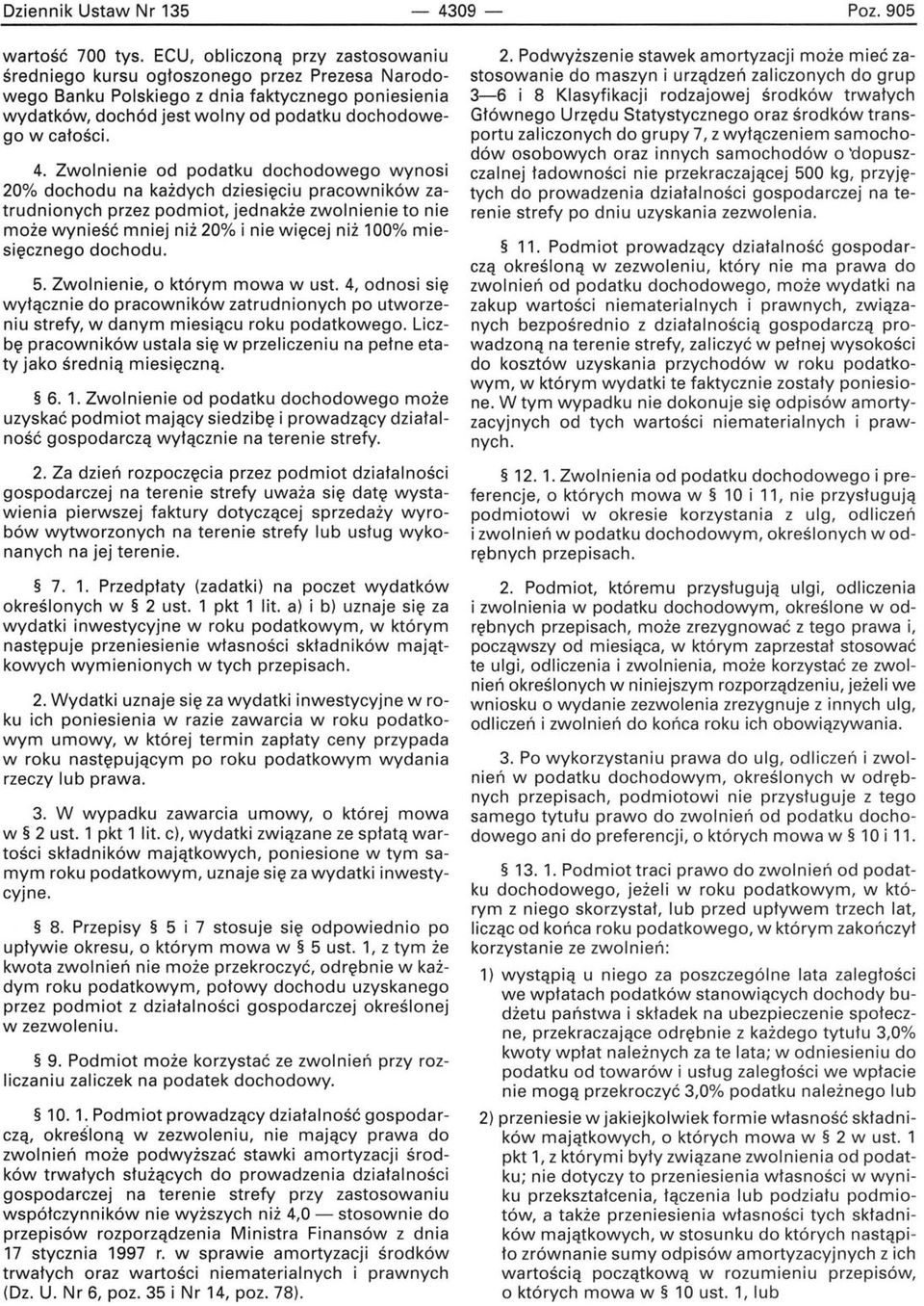 Zwolnienie od podatku dochodowego wynosi 20% dochodu na każdych dziesięciu pracowników zatrudnionych przez podmiot, jednakże zwolnienie to nie może wynieść mniej niż 20% i nie więcej niż 100%