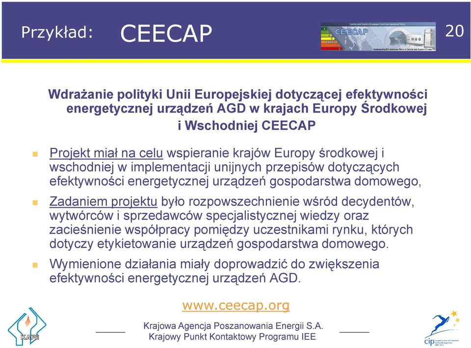 Zadaniem projektu było rozpowszechnienie wśród decydentów, wytwórców i sprzedawców specjalistycznej wiedzy oraz zacieśnienie współpracy pomiędzy uczestnikami rynku,