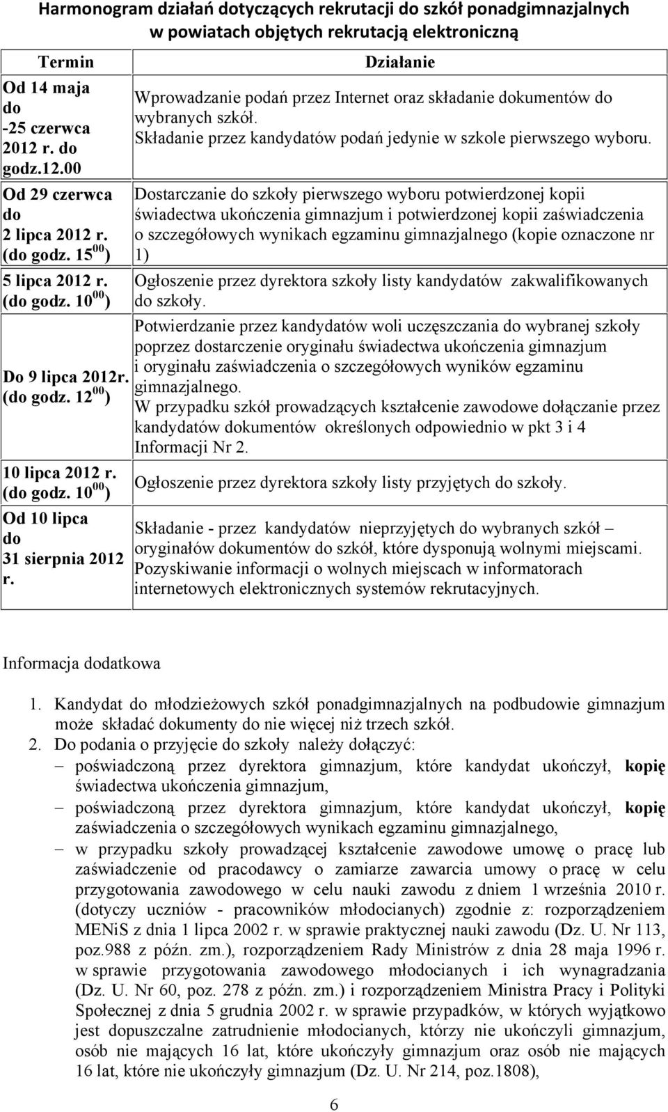 Działanie Wprowadzanie podań przez Internet oraz składanie dokumentów do wybranych szkół. Składanie przez kandydatów podań jedynie w szkole pierwszego wyboru.