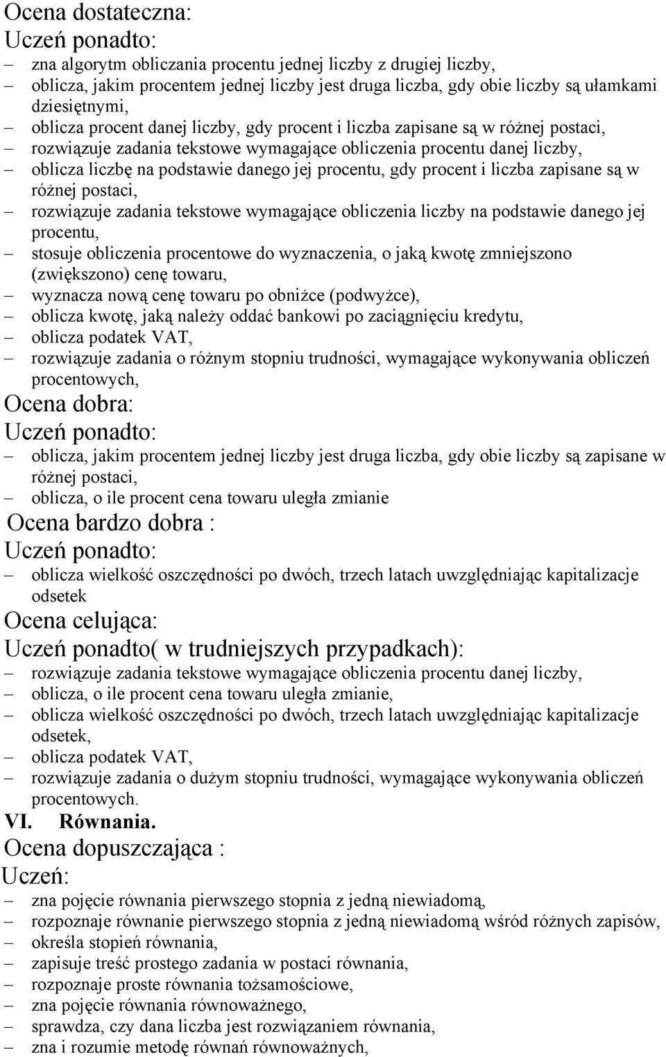 i liczba zapisane są w różnej postaci, rozwiązuje zadania tekstowe wymagające obliczenia liczby na podstawie danego jej procentu, stosuje obliczenia procentowe do wyznaczenia, o jaką kwotę