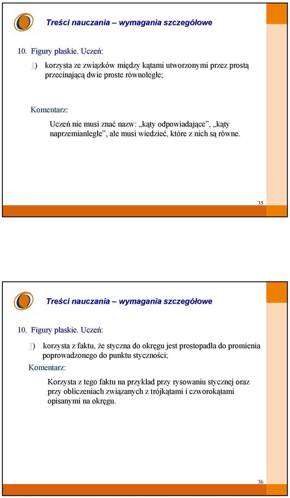 znać nazw: kąty odpowiadające ce, kąty naprzemianległe,, ale musi wiedzieć,, które z nich sąs równe. wne.