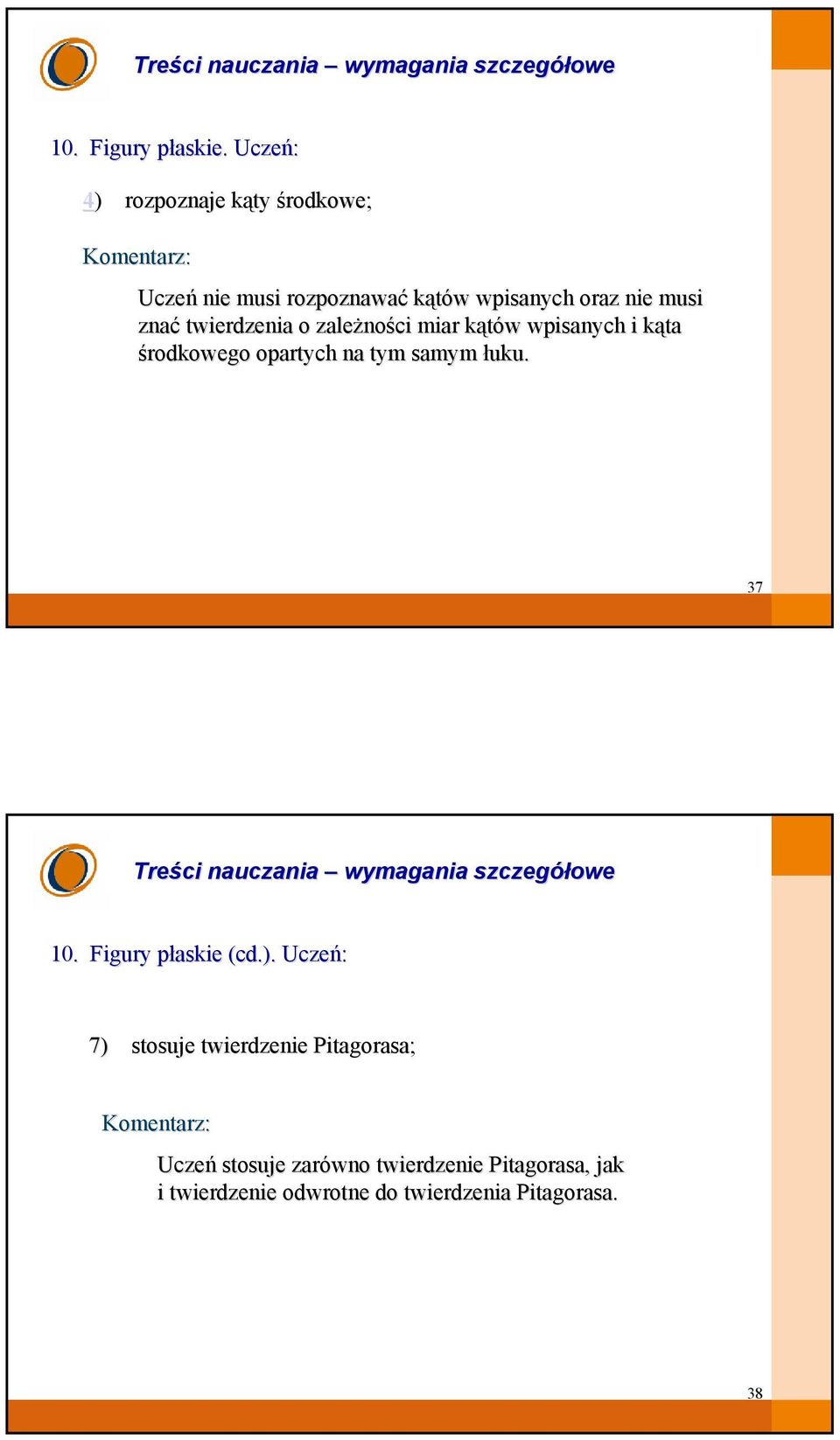 musi znać twierdzenia o zależno ności miar kątów k w wpisanych i kąta k środkowego opartych na tym