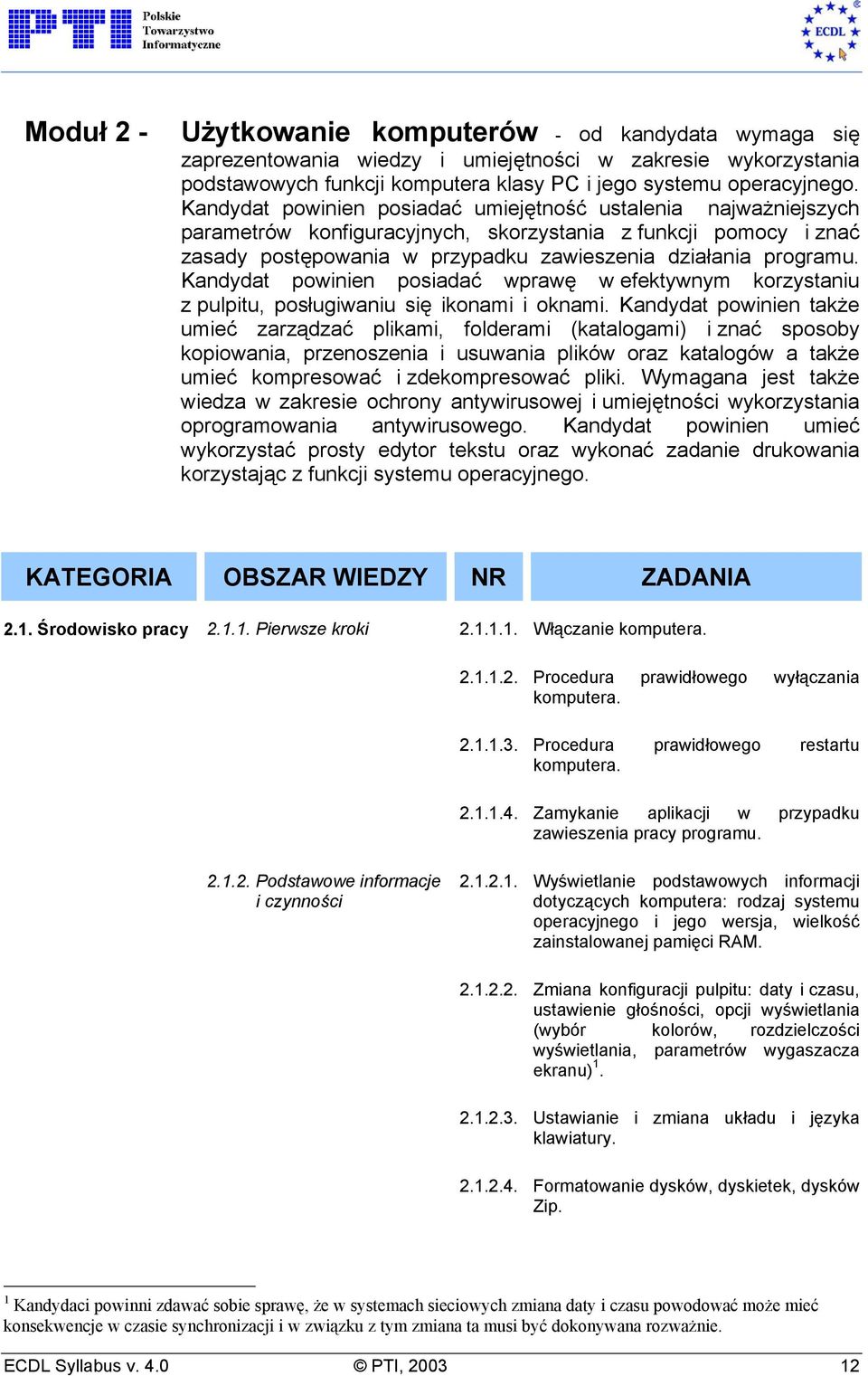 Kandydat powinien posiadać wprawę w efektywnym korzystaniu z pulpitu, posługiwaniu się ikonami i oknami.