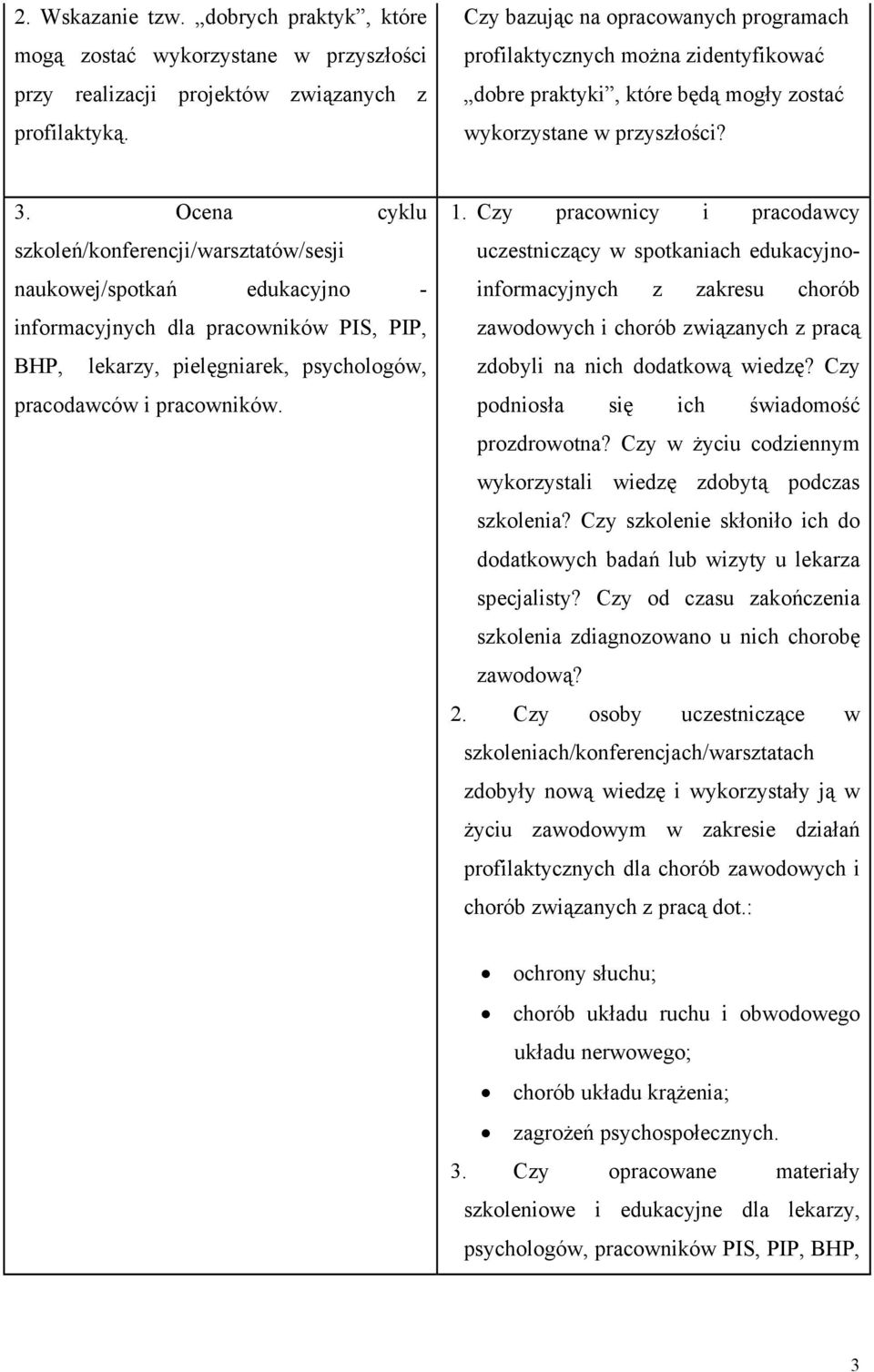 Ocena cyklu szkoleń/konferencji/warsztatów/sesji naukowej/spotkań edukacyjno - informacyjnych dla pracowników PIS, PIP, BHP, lekarzy, pielęgniarek, psychologów, pracodawców i pracowników. 1.