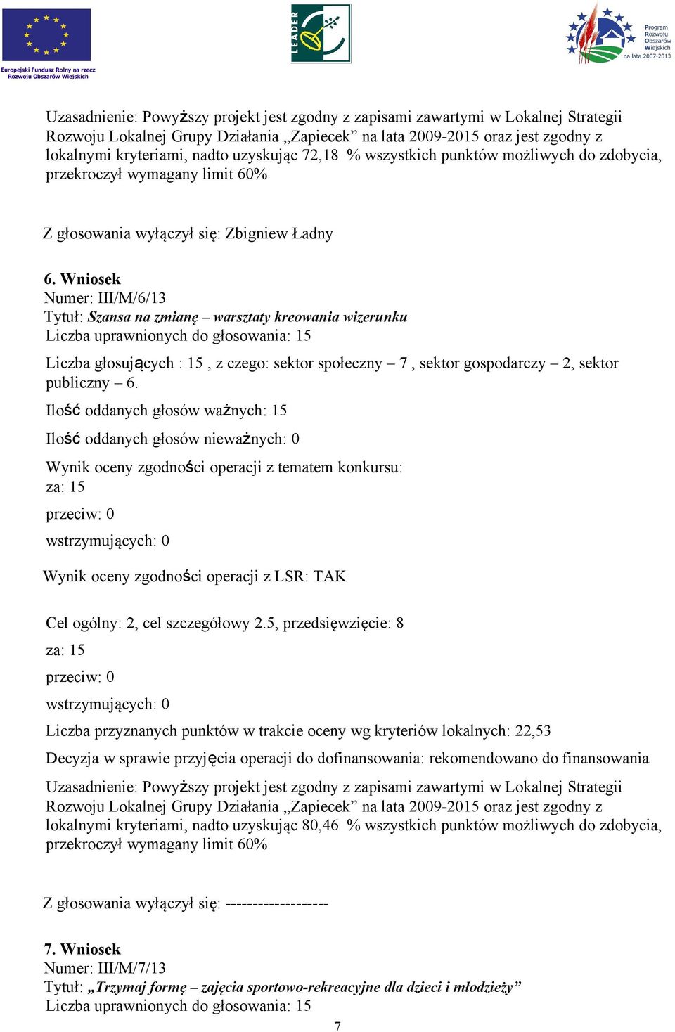 kryteriów lokalnych: 22,53 lokalnymi kryteriami, nadto uzyskując 80,46 % wszystkich punktów możliwych do zdobycia, Z głosowania