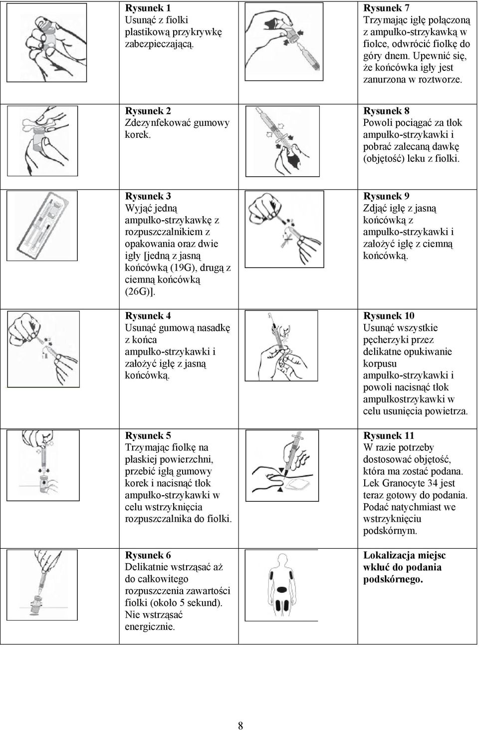 Rysunek 3 Wyjąć jedną ampułko-strzykawkę z rozpuszczalnikiem z opakowania oraz dwie igły [jedną z jasną końcówką (19G), drugą z ciemną końcówką (26G)].