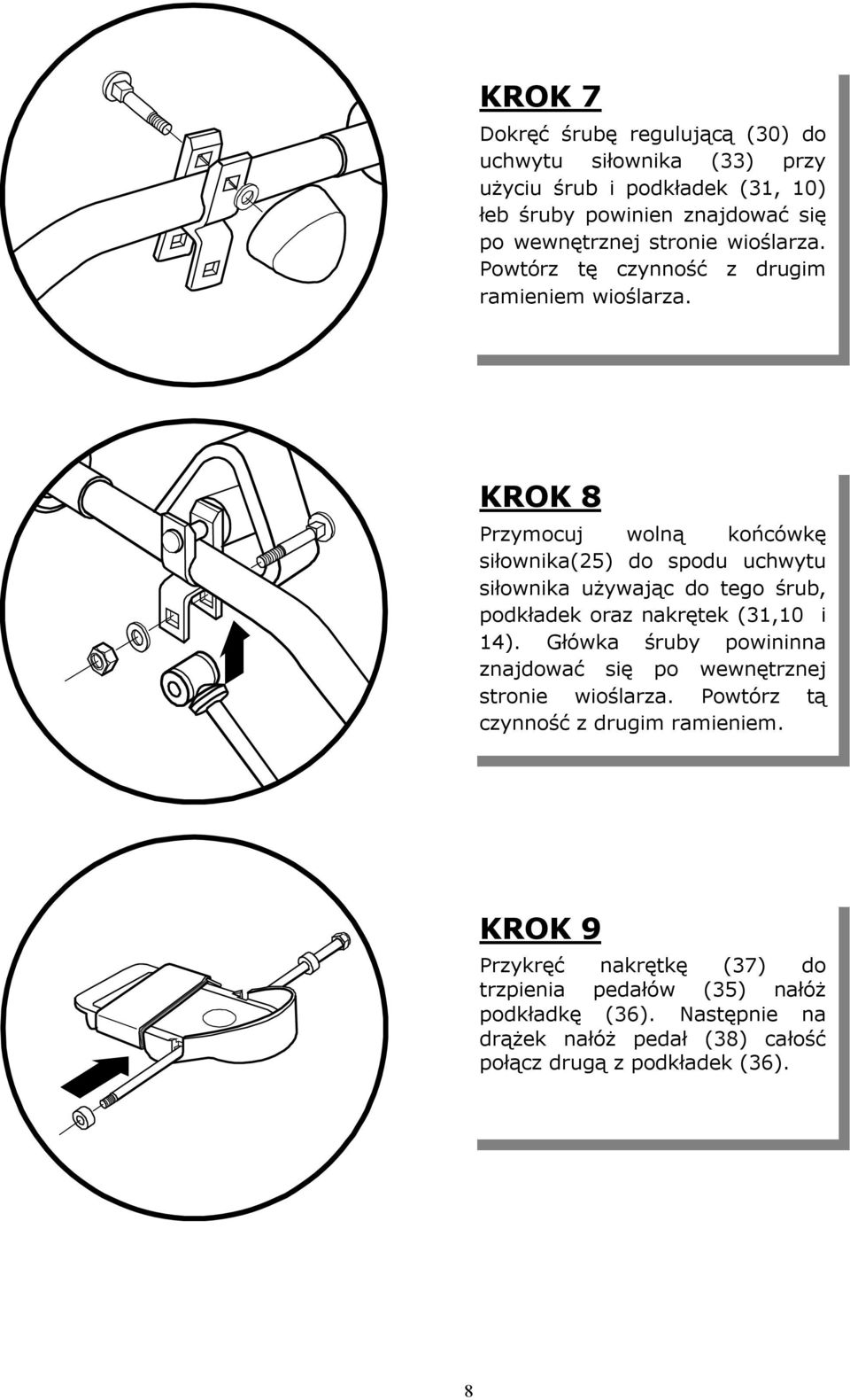 KROK 8 Przymocuj wolną końcówkę siłownika(5) do spodu uchwytu siłownika używając do tego śrub, podkładek oraz nakrętek (3,0 i 4).