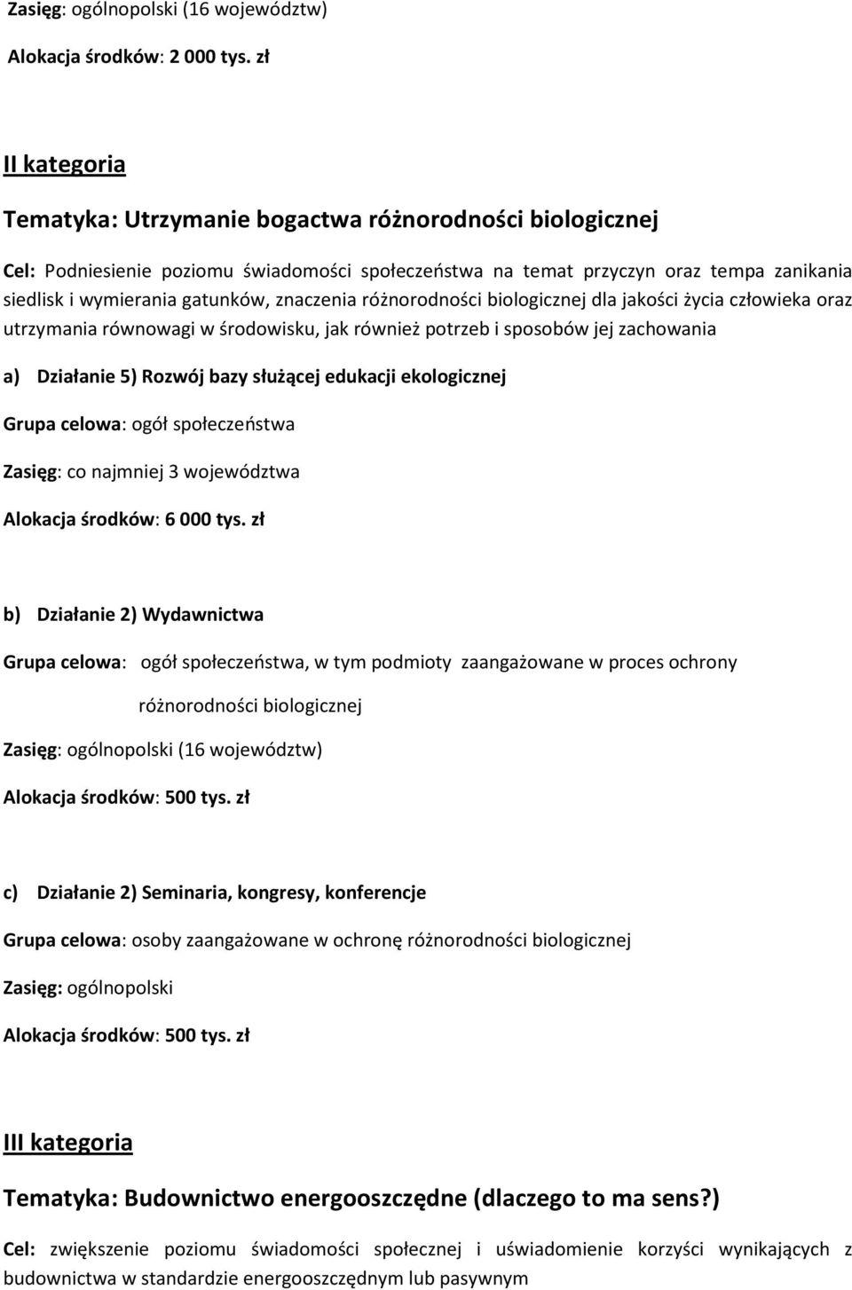 znaczenia różnorodności biologicznej dla jakości życia człowieka oraz utrzymania równowagi w środowisku, jak również potrzeb i sposobów jej zachowania a) Działanie 5) Rozwój bazy służącej edukacji