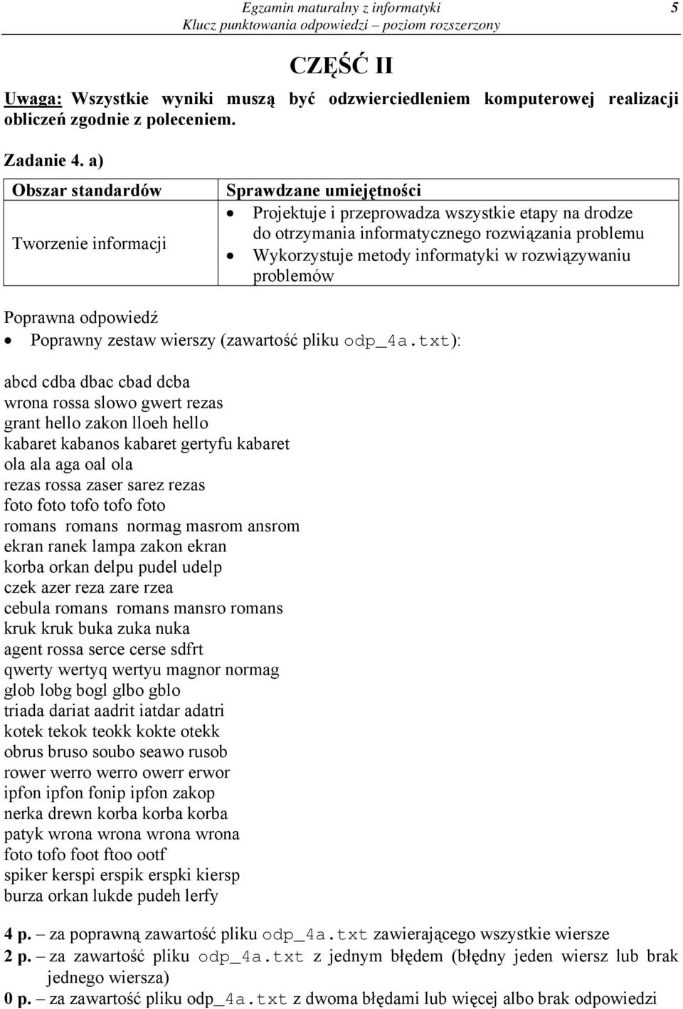 problemów Poprawny zestaw wierszy (zawartość pliku odp_4a.