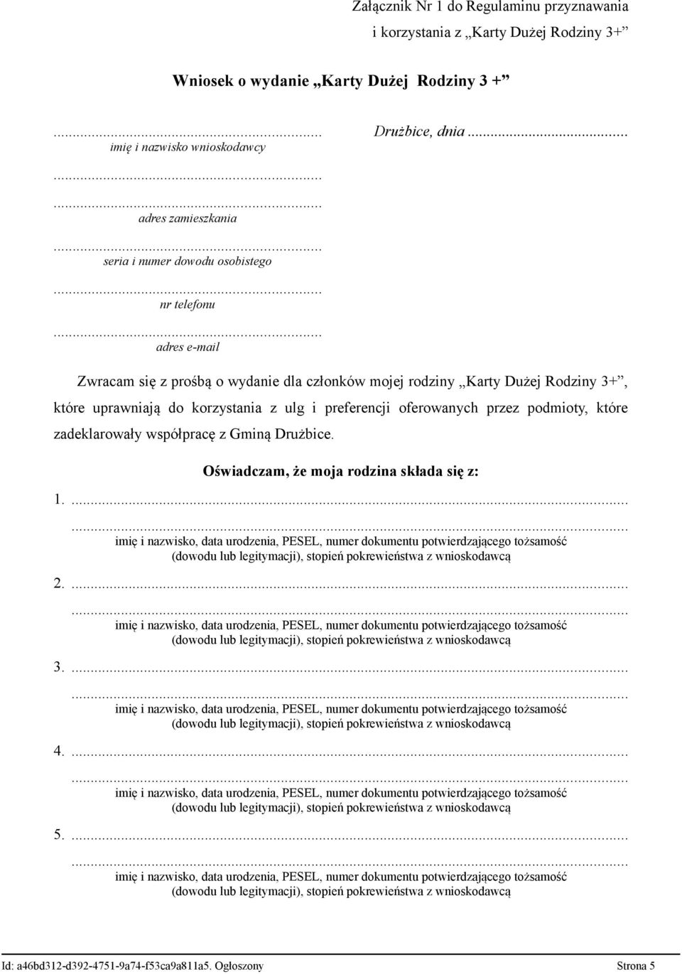 .. imię i nazwisko wnioskodawcy adres zamieszkania seria i numer dowodu osobistego nr telefonu adres e-mail Zwracam się z prośbą o
