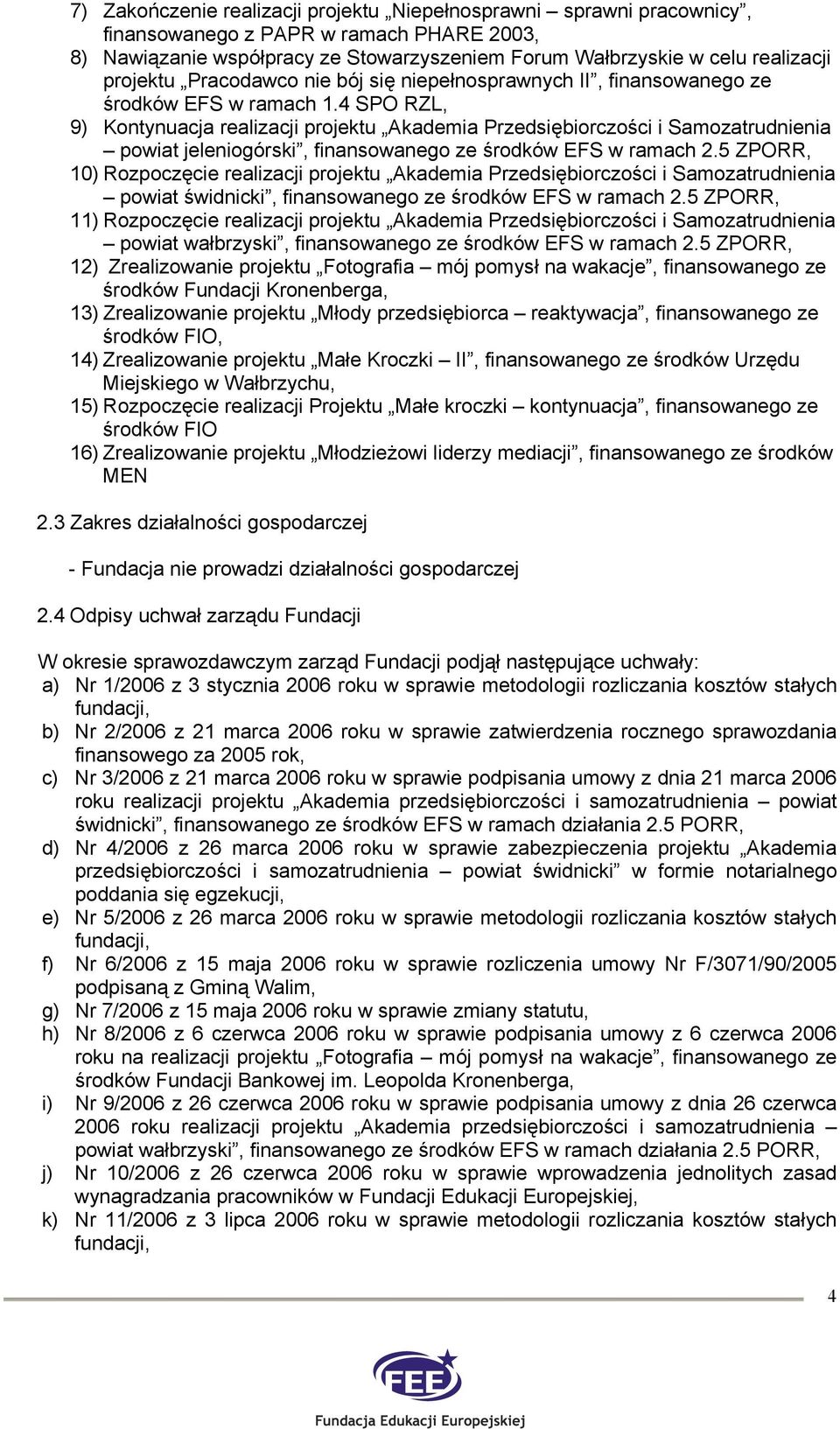 4 SPO RZL, 9) Kontynuacja realizacji projektu Akademia Przedsiębiorczości i Samozatrudnienia powiat jeleniogórski, finansowanego ze środków EFS w ramach 2.