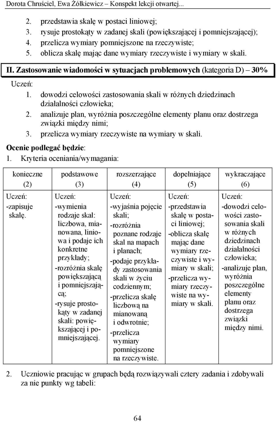 dowodzi celowości zastosowania skali w różnych dziedzinach działalności człowieka; 2. analizuje plan, wyróżnia poszczególne elementy planu oraz dostrzega związki między nimi; 3.