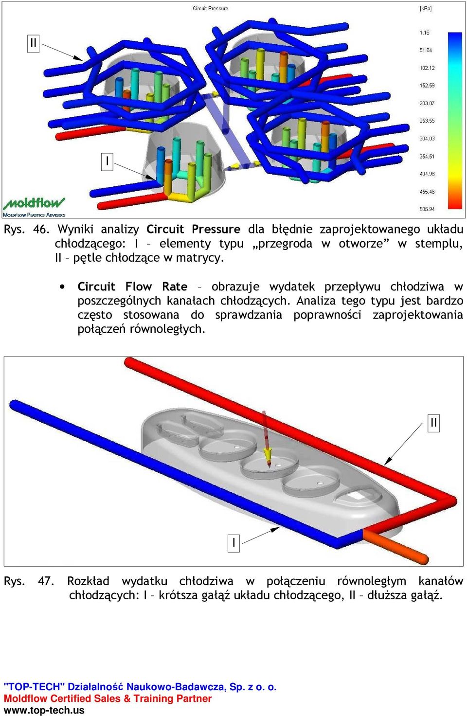 II pętle chłodzące w matrycy. Circuit Flow Rate obrazuje wydatek przepływu chłodziwa w poszczególnych kanałach chłodzących.