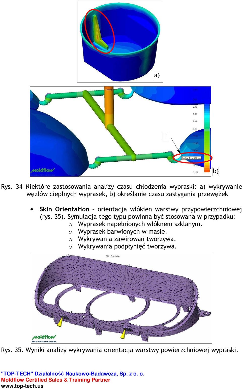 zastygania przewęŝek Skin Orientation orientacja włókien warstwy przypowierzchniowej (rys. 35).