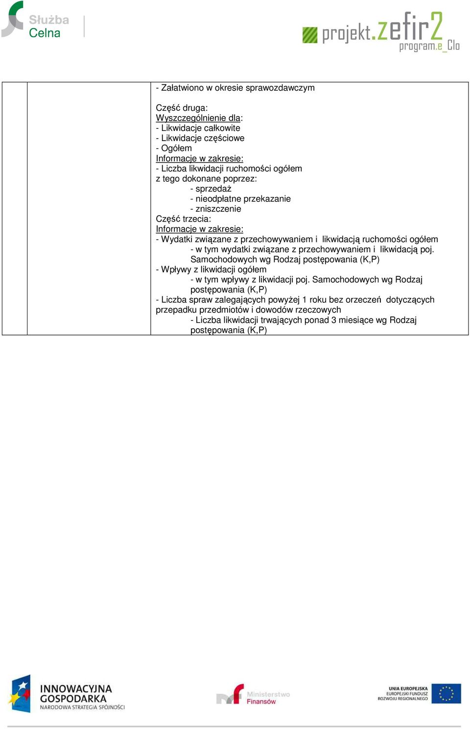 i likwidacją poj. Samochodowych wg Rodzaj postępowania (K,P) - Wpływy z likwidacji ogółem - w tym wpływy z likwidacji poj.