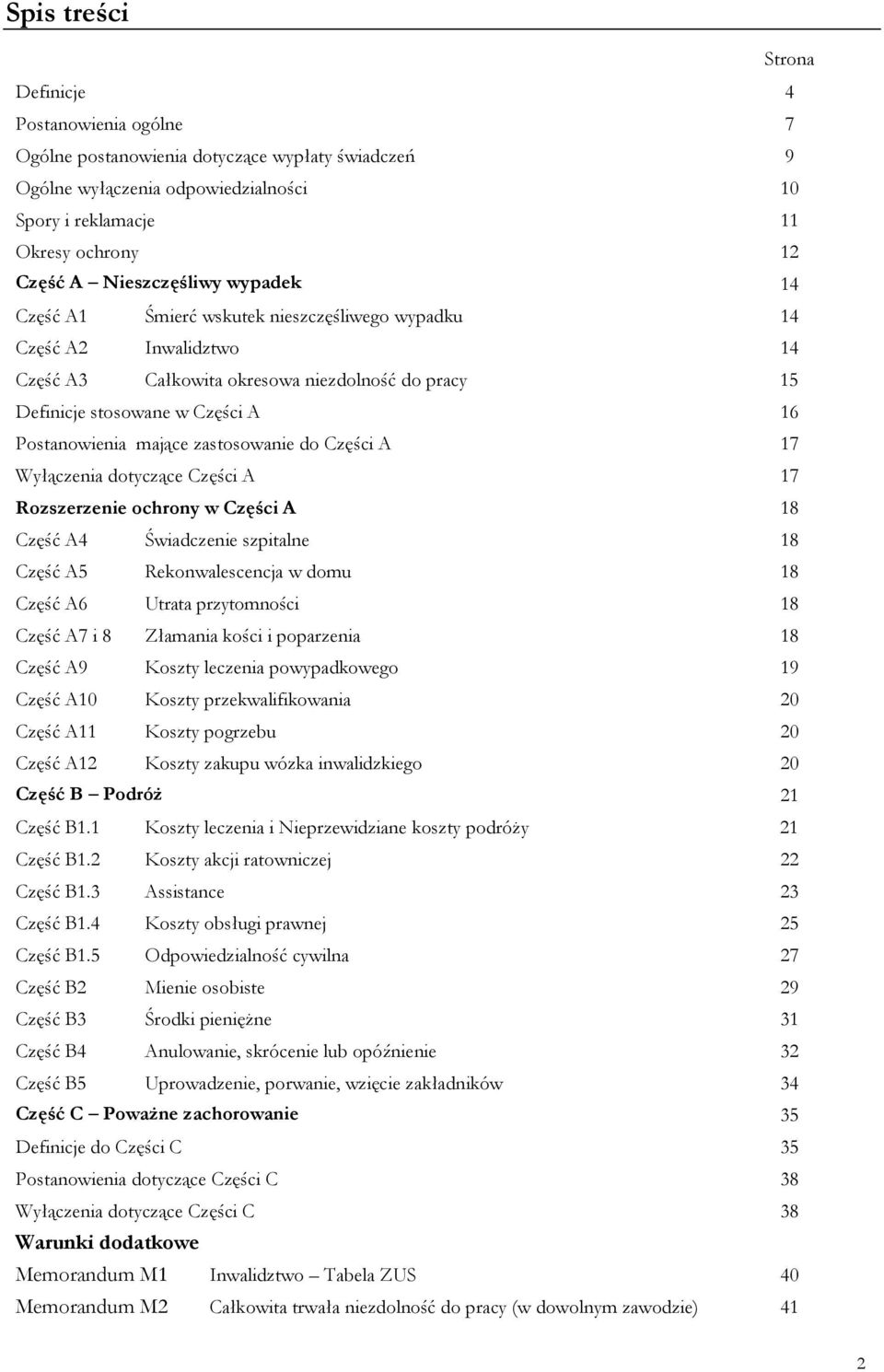 mające zastosowanie do Części A 17 Wyłączenia dotyczące Części A 17 Rozszerzenie ochrony w Części A 18 Część A4 Świadczenie szpitalne 18 Część A5 Rekonwalescencja w domu 18 Część A6 Utrata