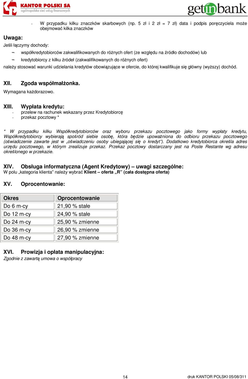 (zakwalifikowanych do różnych ofert) należy stosować warunki udzielania kredytów obowiązujące w ofercie, do której kwalifikuje się główny (wyższy) dochód. XII. Zgoda współmałżonka.