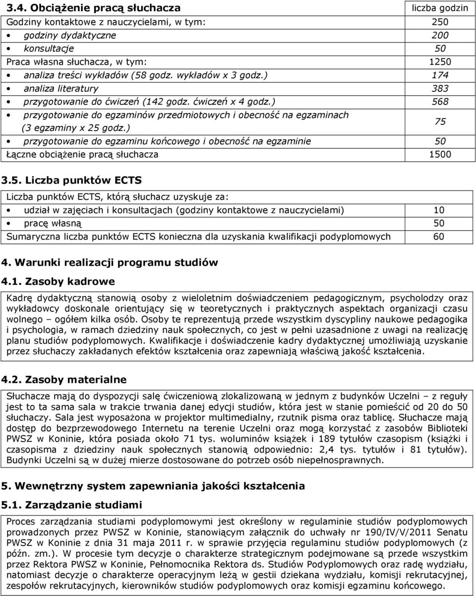 ) 568 przygotowanie do egzaminów przedmiotowych i obecność na egzaminach (3 egzaminy x 25 godz.