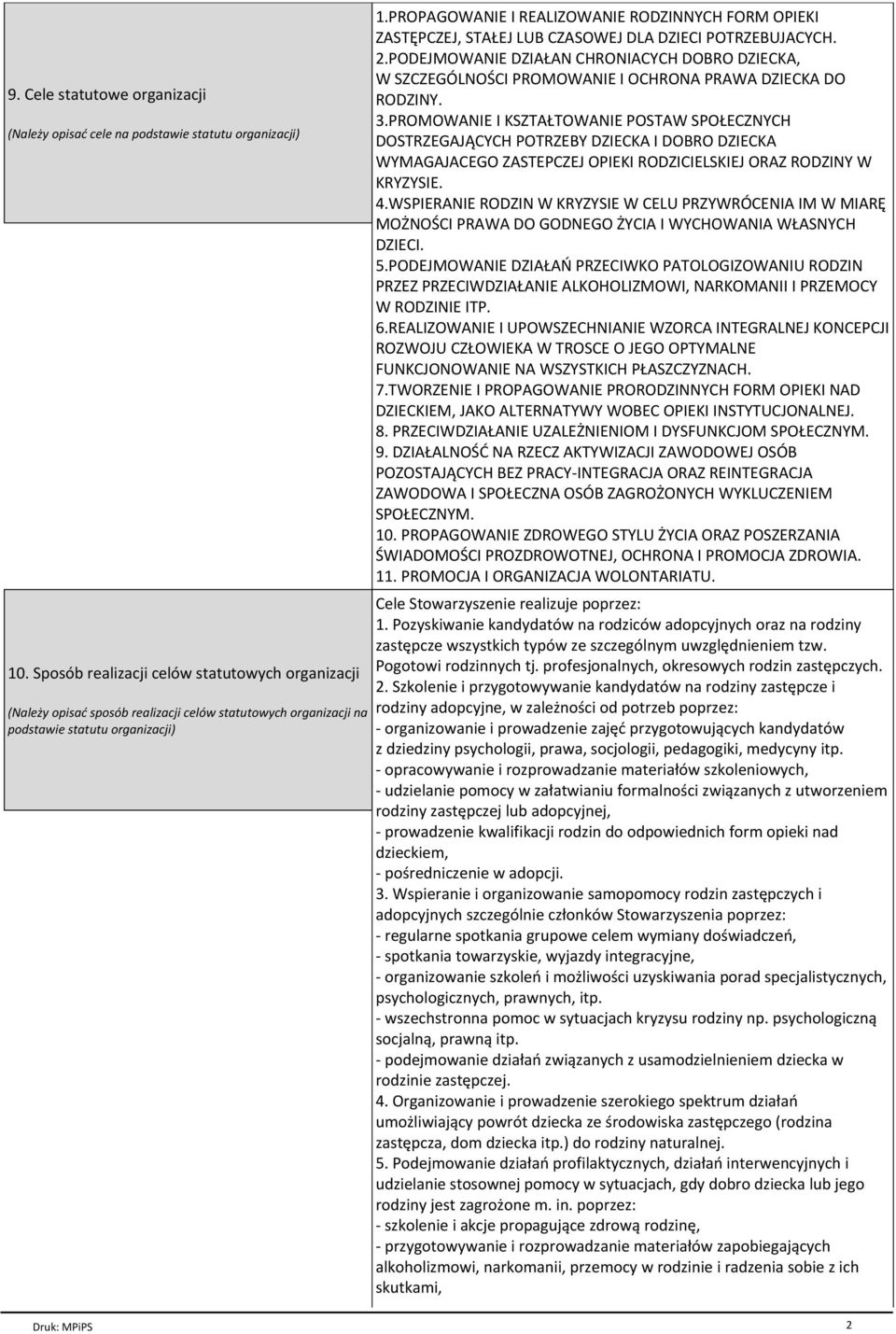 PROPAGOWANIE I REALIZOWANIE RODZINNYCH FORM OPIEKI ZASTКPCZEJ, STAЈEJ LUB CZASOWEJ DLA DZIECI POTRZEBUJACYCH. 2.