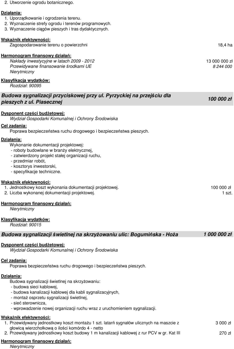 przyciskowej przy ul. Pyrzyckiej na przejściu dla pieszych z ul. Piasecznej 100 000 zł Poprawa bezpieczeństwa ruchu drogowego i bezpieczeństwa pieszych.