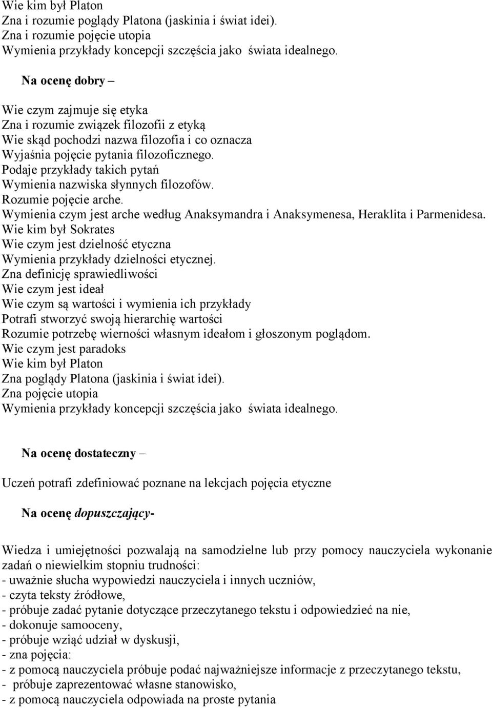 Podaje przykłady takich pytań Wymienia nazwiska słynnych filozofów. Rozumie pojęcie arche. Wymienia czym jest arche według Anaksymandra i Anaksymenesa, Heraklita i Parmenidesa.
