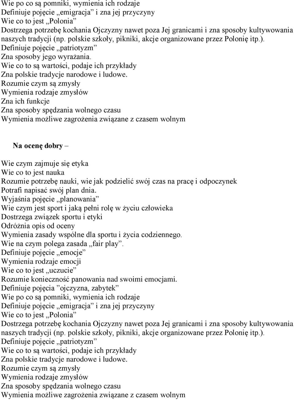 Wie co to są wartości, podaje ich przykłady Zna polskie tradycje narodowe i ludowe.
