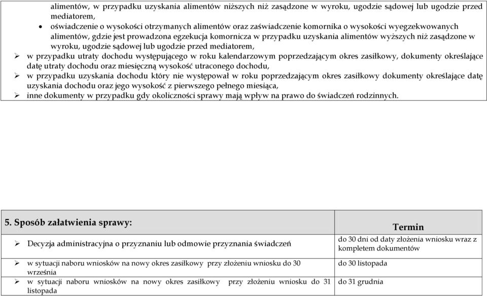 przypadku utraty dochodu występującego w roku kalendarzowym poprzedzającym okres zasiłkowy, dokumenty określające datę utraty dochodu oraz miesięczną wysokość utraconego dochodu, w przypadku