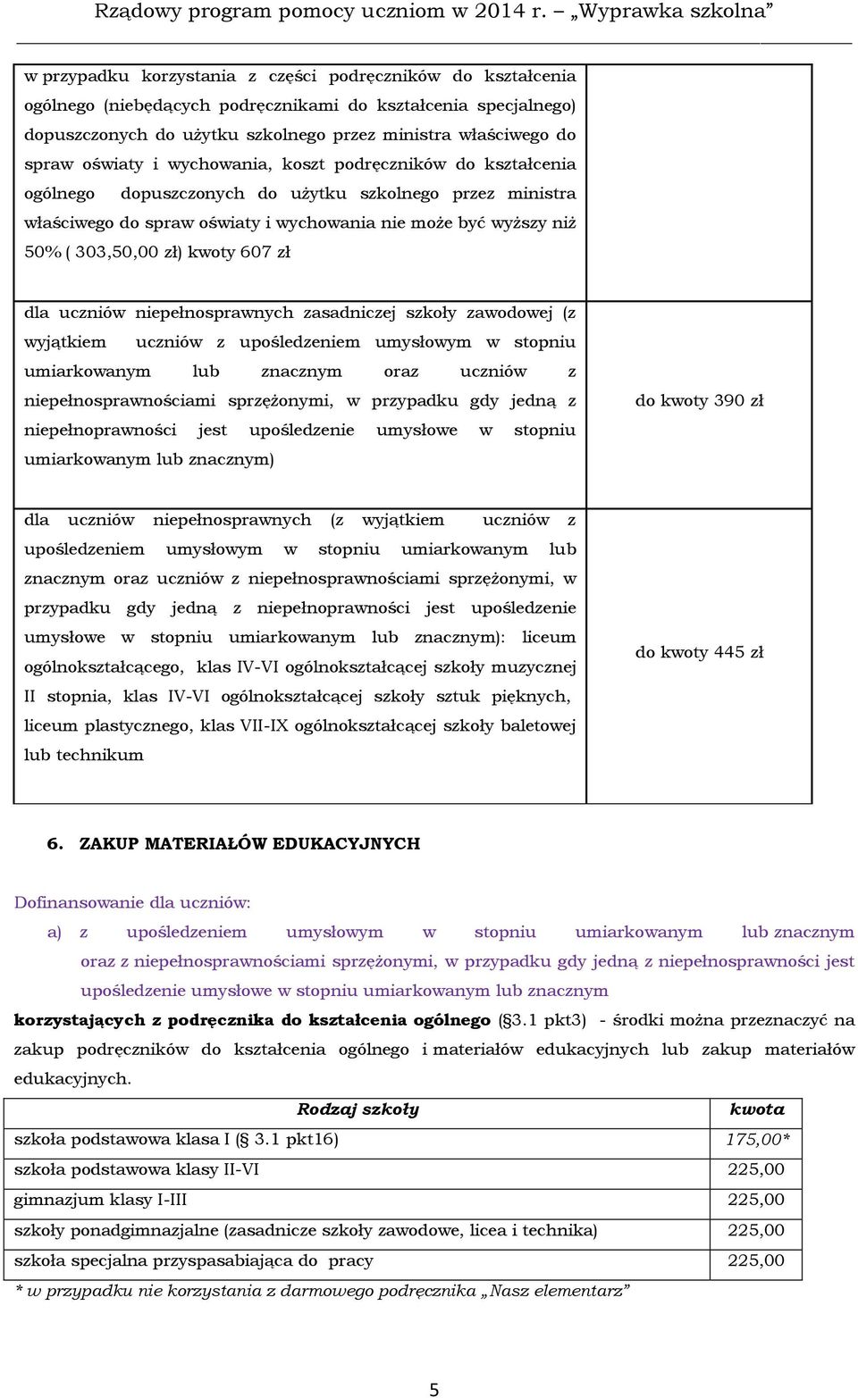 kwoty 607 zł dla uczniów niepełnosprawnych zasadniczej szkoły zawodowej (z wyjątkiem uczniów z upośledzeniem umysłowym w stopniu umiarkowanym lub znacznym oraz uczniów z niepełnosprawnościami