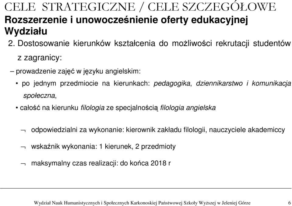 kierunkach: pedagogika, dziennikarstwo i komunikacja społeczna, całość na kierunku filologia ze specjalnością filologia angielska odpowiedzialni za