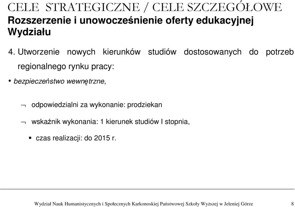 bezpieczeństwo wewnętrzne, odpowiedzialni za wykonanie: prodziekan wskaźnik wykonania: 1 kierunek