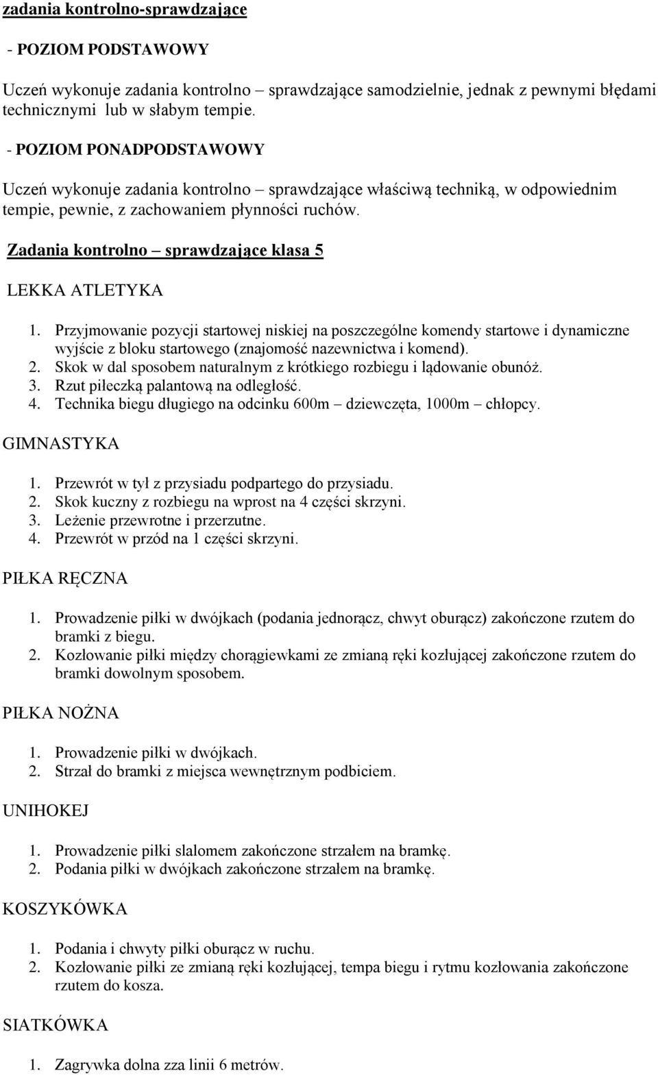 Zadania kontrolno sprawdzające klasa 5 LEKKA ATLETYKA 1.