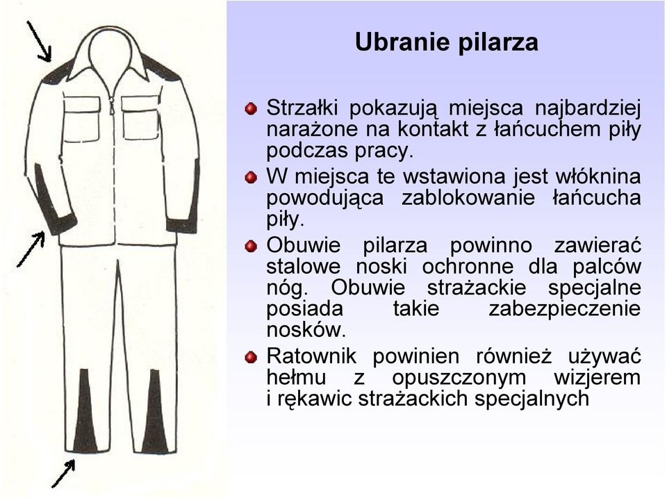 Obuwie pilarza powinno zawierać stalowe noski ochronne dla palców nóg.