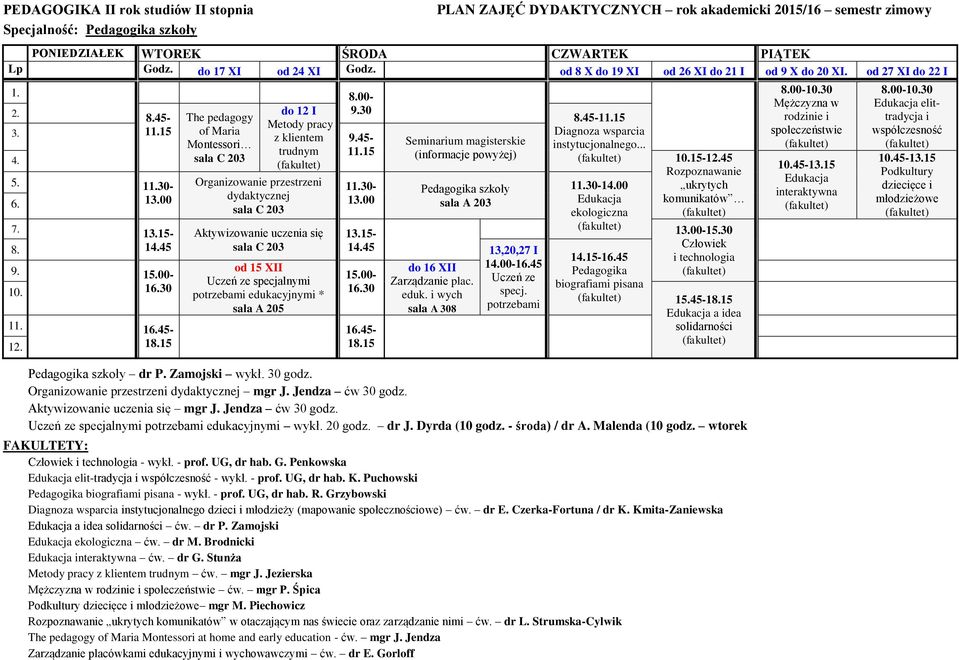 Aktywzowane uczena sę 13,20,27 I 100-145 9. od 15 XII do 16 XII Uczeń ze specjalnym Zarządzane plac. Uczeń ze 10. potrzebam edukacyjnym * eduk. wych specj. sala A 205 sala A 308 potrzebam 11.