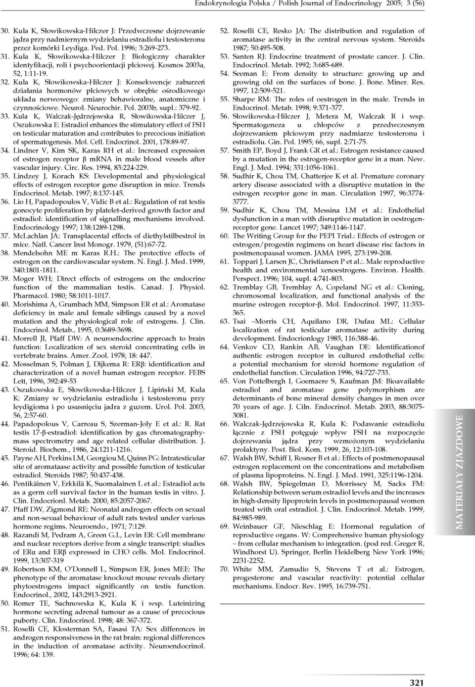 Kula K, Słowikowska-Hilczer J: Biologiczny charakter identyfikacji, roli i psychoorientacji płciowej. Kosmos 2003a, 52, 1:11-19. 32.
