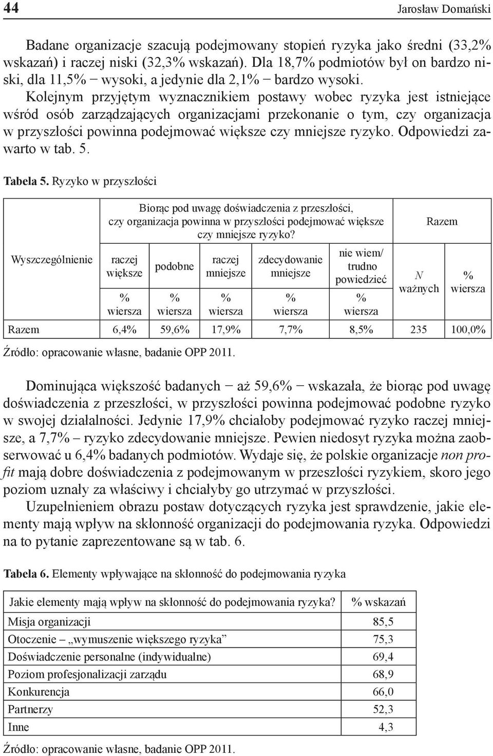 Kolejnym przyjętym wyznacznikiem postawy wobec ryzyka jest istniejące wśród osób zarządzających organizacjami przekonanie o tym, czy organizacja w przyszłości powinna podejmować większe czy mniejsze