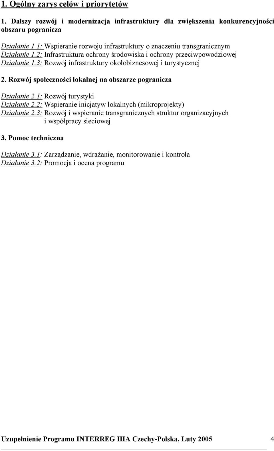 3: Rozwój infrastruktury okołobiznesowej i turystycznej 2. Rozwój społeczności lokalnej na obszarze pogranicza Działanie 2.1: Rozwój turystyki Działanie 2.