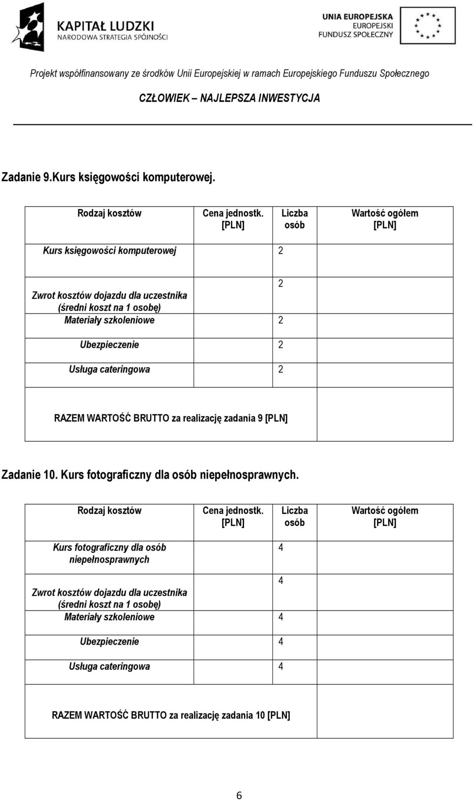 cateringowa 2 RAZEM WARTOŚĆ BRUTTO za realizację zadania 9 Zadanie 0.