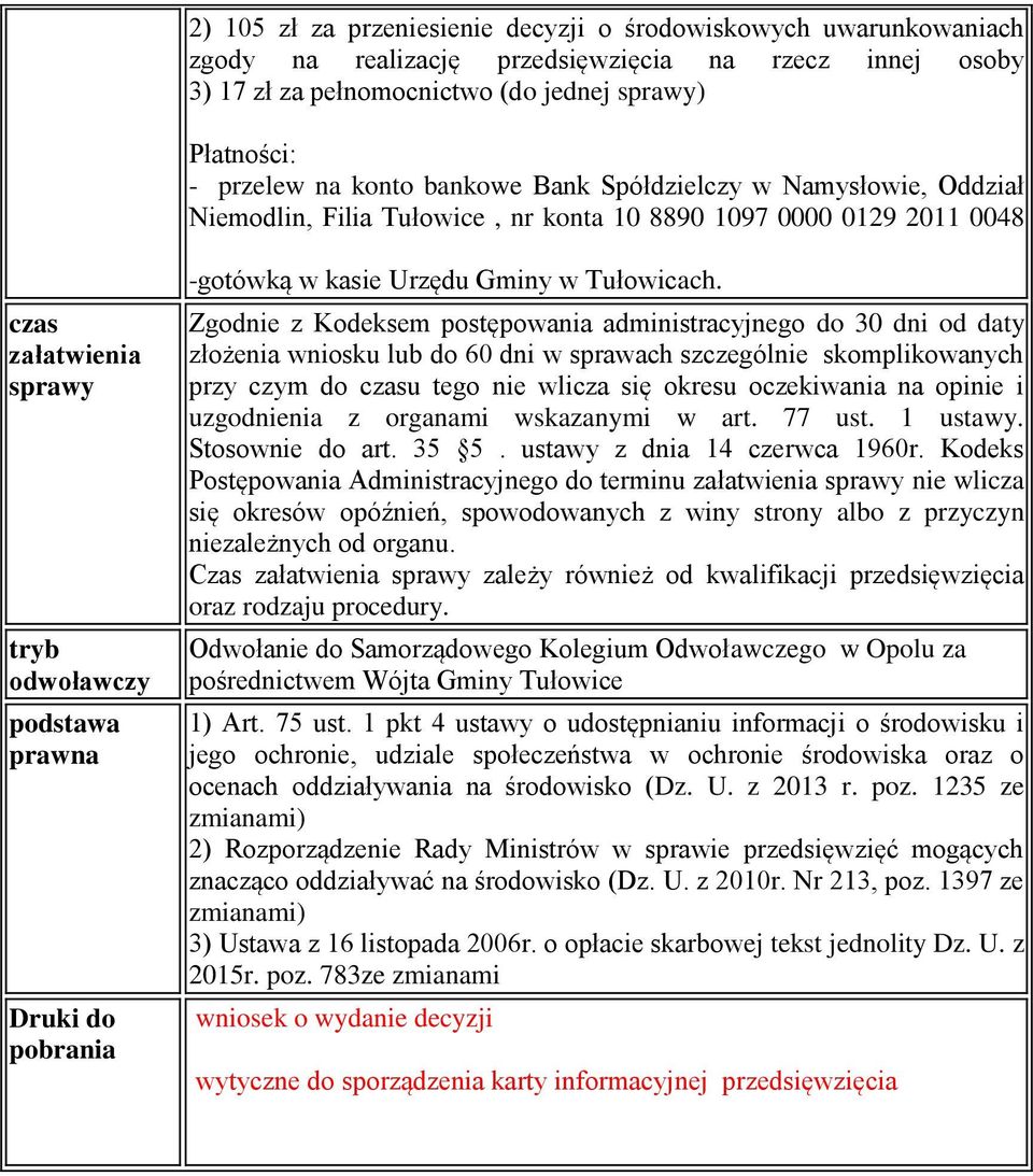 -gotówką w kasie Urzędu Gminy w Tułowicach.