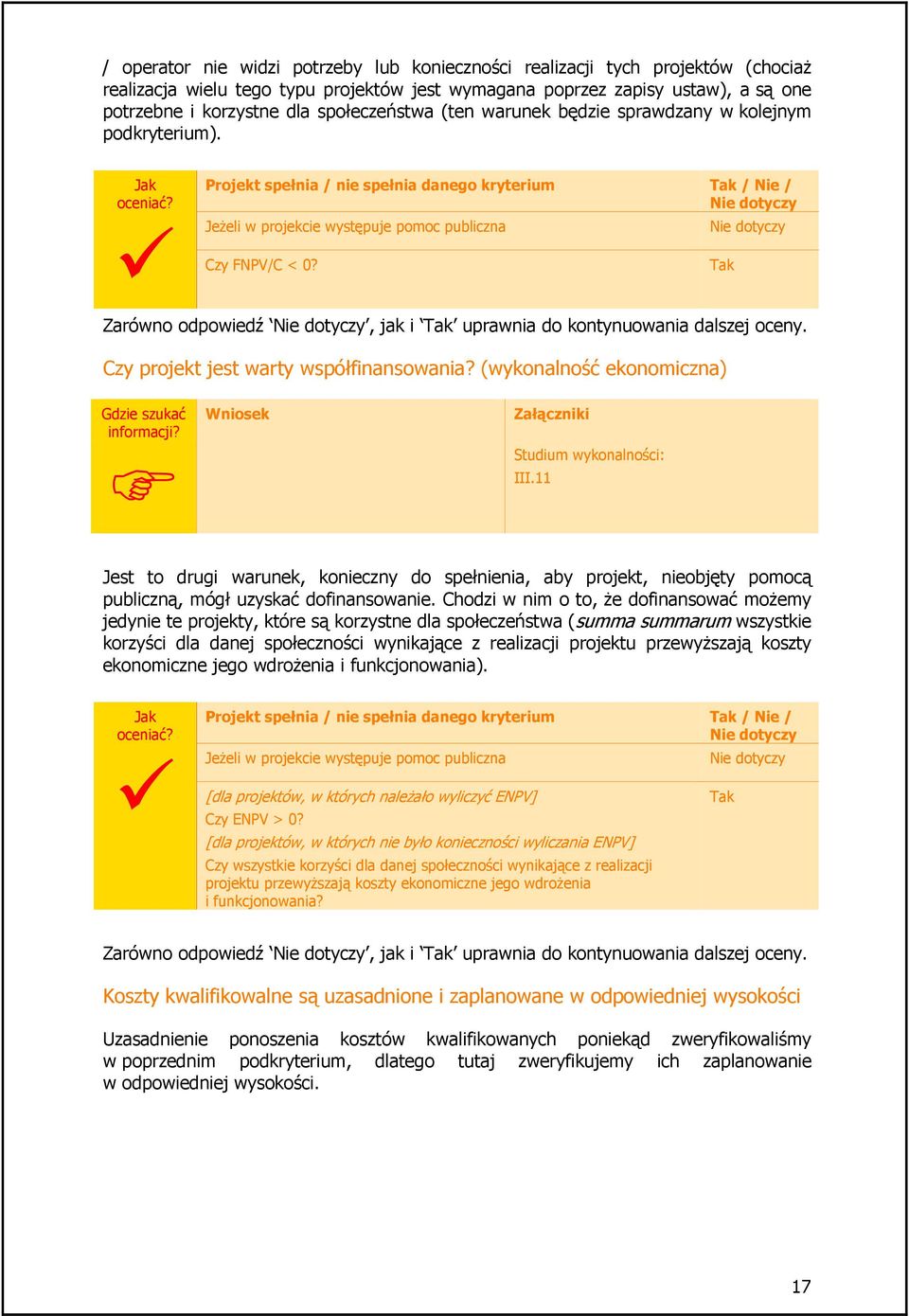 dotyczy Zarówno odpowiedź dotyczy, jak i uprawnia do kontynuowania dalszej oceny. Czy jest warty współfinansowania? (wykonalność ekonomiczna) Studium wykonalności: III.