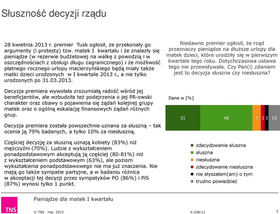 miały także matki dzieci urodzonych w I kwartale 2013 