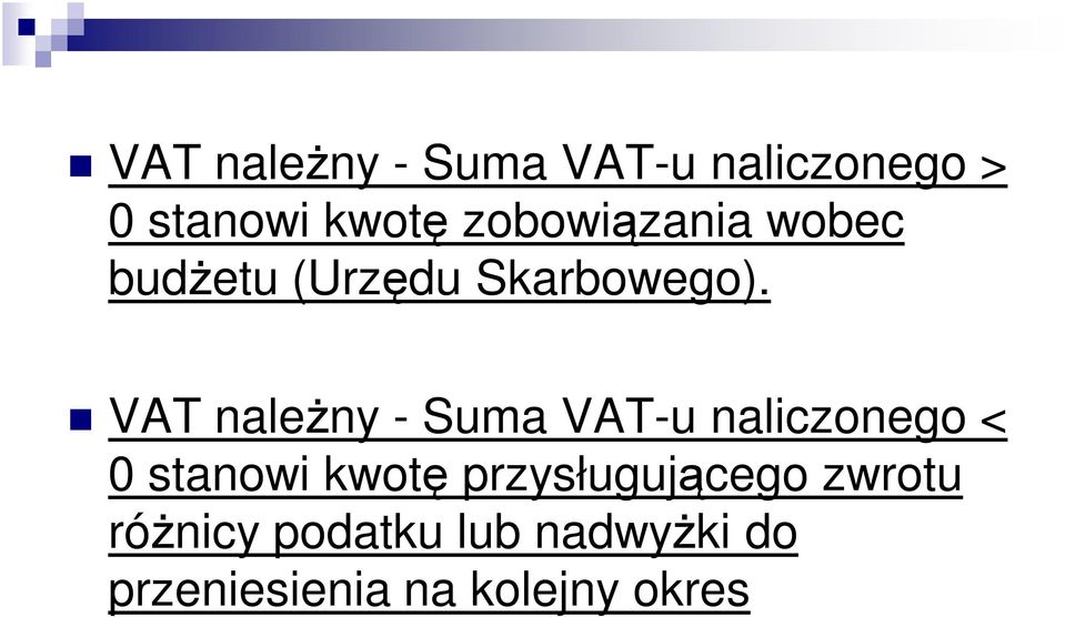 VAT należny - Suma VAT-u naliczonego < 0 stanowi kwotę
