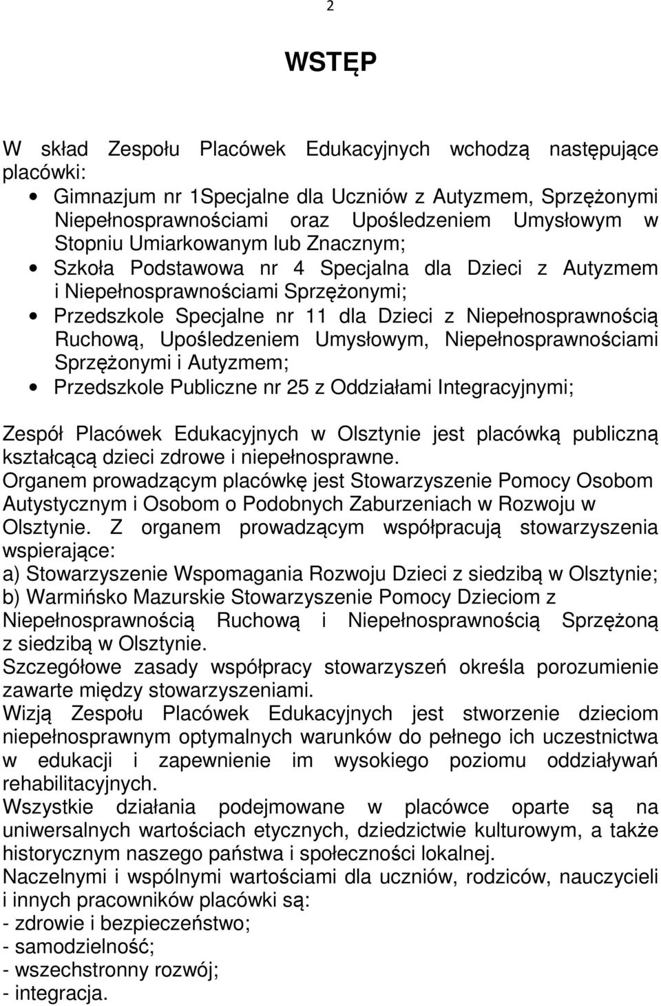Upośledzeniem Umysłowym, Niepełnosprawnościami Sprzężonymi i Autyzmem; Przedszkole Publiczne nr 25 z Oddziałami Integracyjnymi; Zespół Placówek Edukacyjnych w Olsztynie jest placówką publiczną
