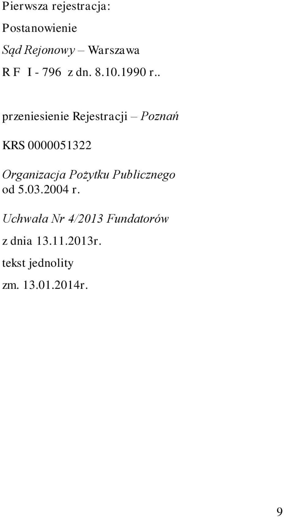 . przeniesienie Rejestracji Poznań KRS 0000051322 Organizacja
