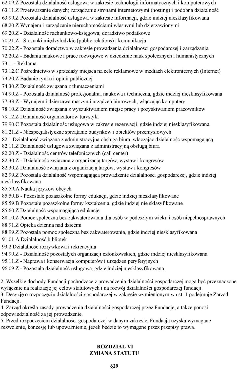 21.Z Stosunki międzyludzkie (public relations) i komunikacja 70.22.Z Pozostałe doradztwo w zakresie prowadzenia działalności gospodarczej i zarządzania 72.20.