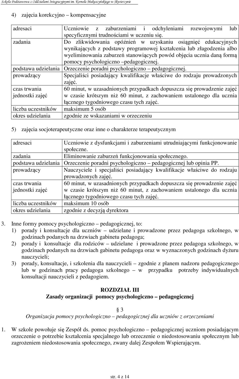 daną formą pomocy psychologiczno pedagogicznej. podstawa udzielania Orzeczenie poradni psychologiczno pedagogicznej.